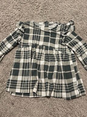 Kate Quinn Green & White Plaid Long-Sleeve Peplum Top